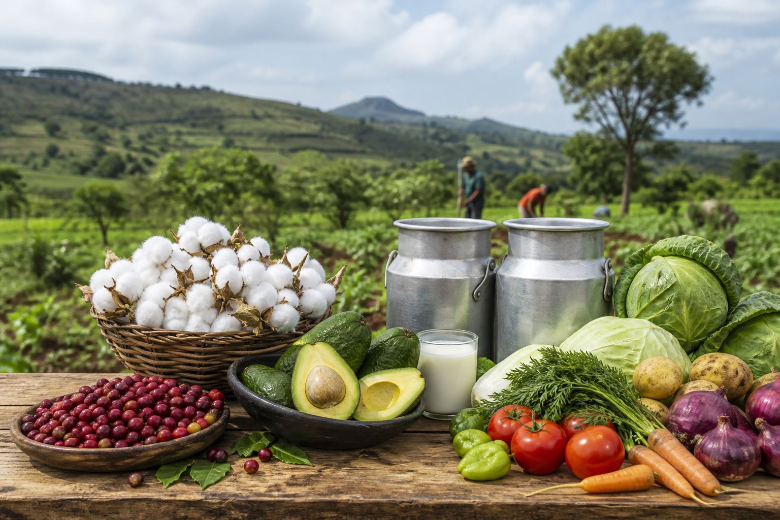 Ethiopian farm commodities including coffee, cotton, and highland crops