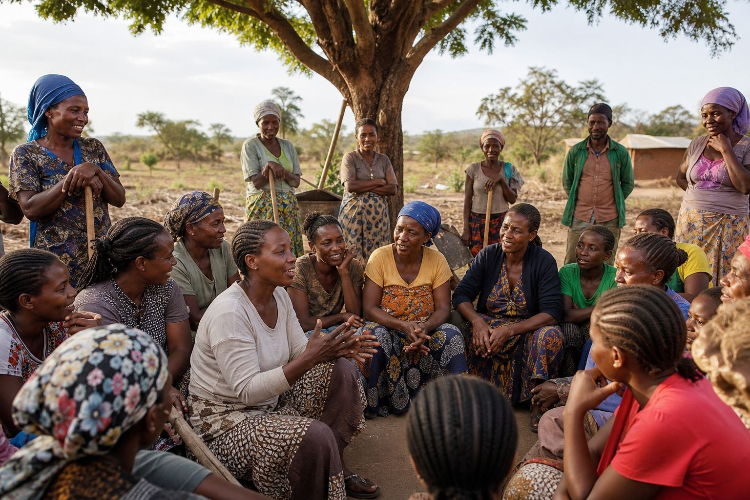 Ethiopian women and youth in a community cooperative gathering