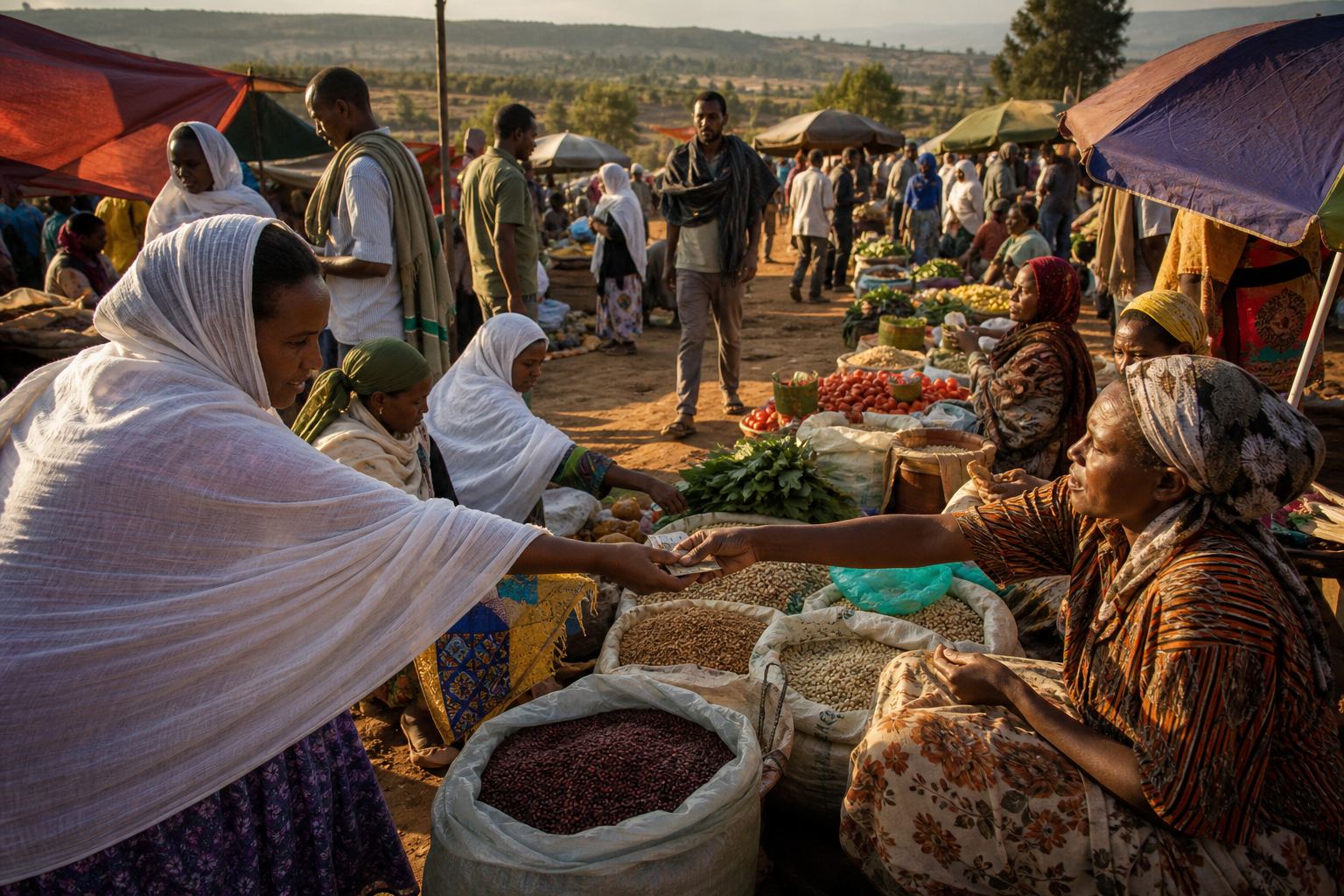 Busy open-air market in rural Ethiopia