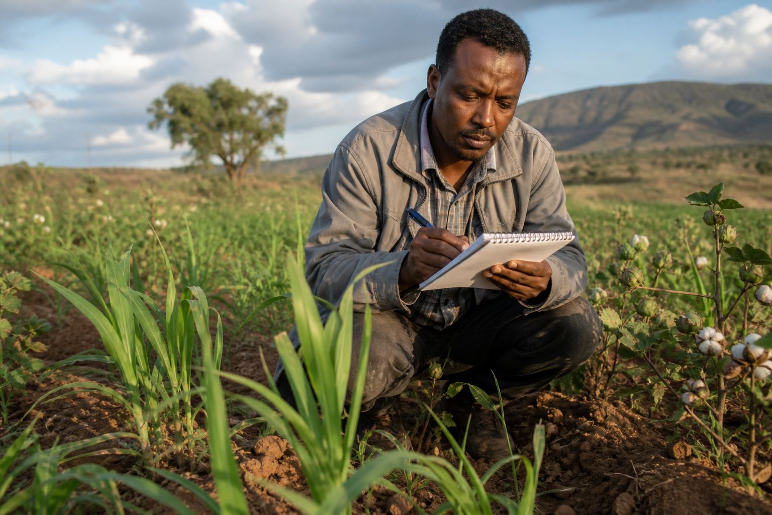 Field research and crop assessment in an Ethiopian farm